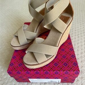 Tory Burch Tan Wedge Sandals with Espadrille Sole